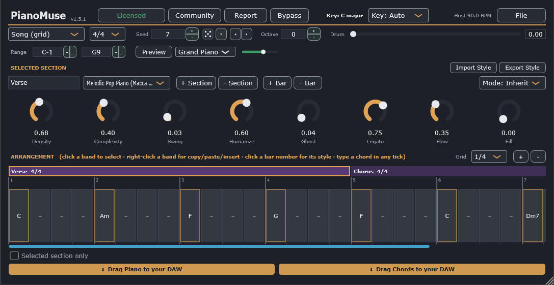 The PianoMuse plugin interface